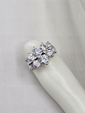 Swarovski Crystal Elements Silver Statement Ring Size 6 Clear Multi Row Prom